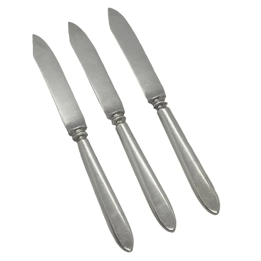 Mid 20th Century Glossy Silver Plate 6 1/4” Fruit Knives Set Of Three Unbranded